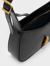 Charles & Ke*th -  Cesia Croc-Effect Metallic-Accent Shoulder Bag - Black